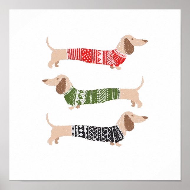 Dachshund Puppy Dogs Christmas Sweater Holiday Fun Poster (Front)