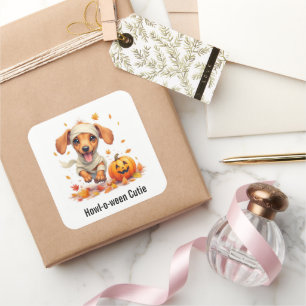 Dachshund Puppy Mummy Halloween Watercolor Square Sticker