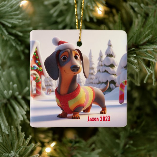 Dachshund Puppy Personalised Ceramic Tree Ornament (Tree)