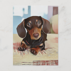 Dachshund Puppy Sits On A Sofa Postcard