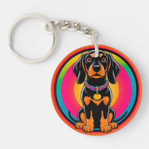 Dachshund Puppy Surrounded by Vibrant Rainbow Key Ring