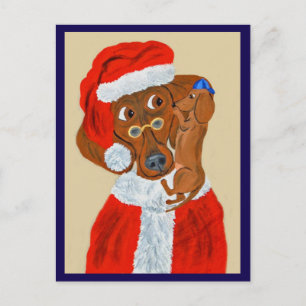 Dachshund Puppy telling Santa his Christmas wishes Postcard