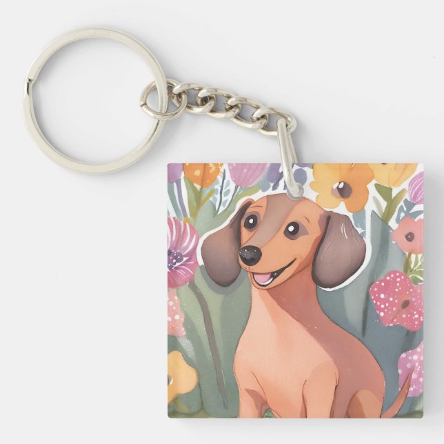 Dachshund Puppy | Watercolor Dog Pet Key Ring (Front)