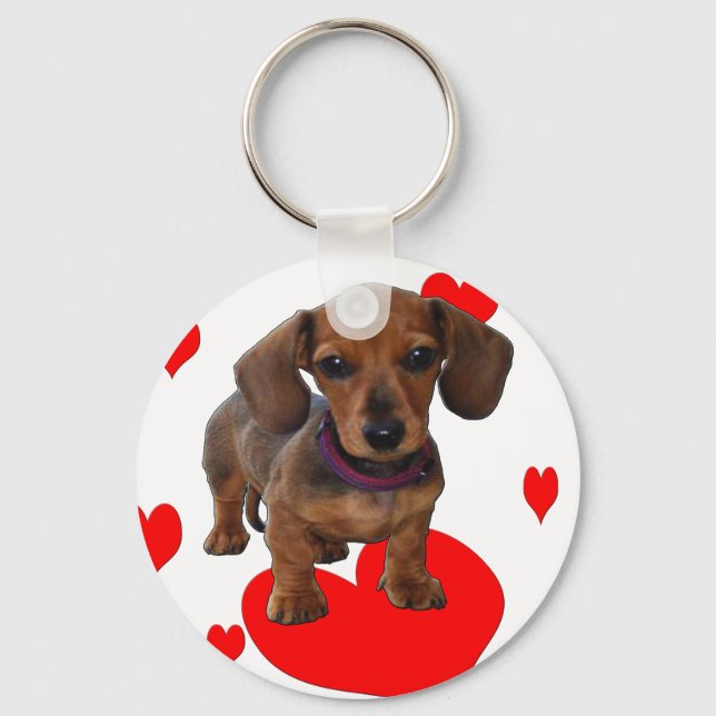 DACHSHUND Puppy with Hearts Key Ring (Front)
