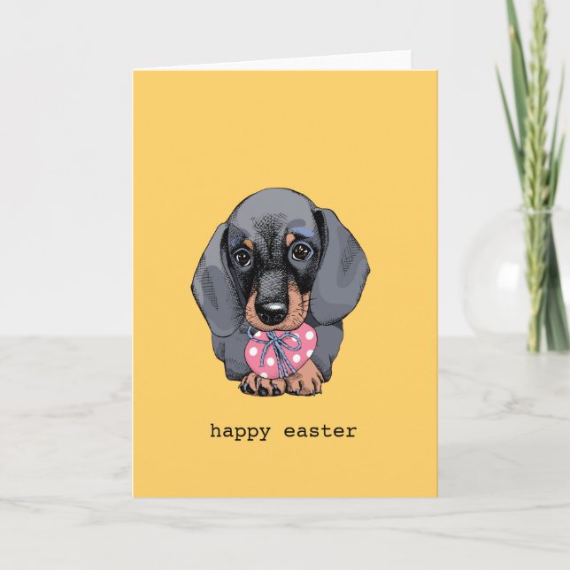 Dachshund puppy yellow Easter card (Front)