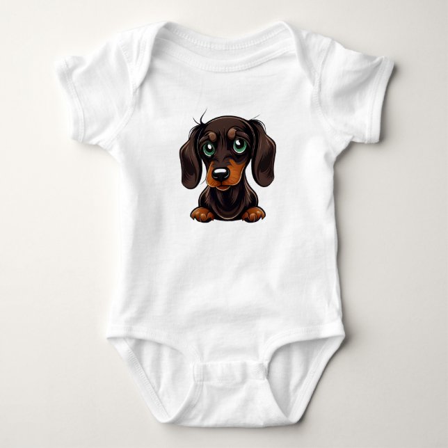 Dachshund Pup's Playtime Baby Bodysuit (Front)