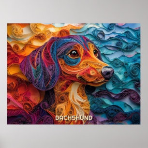 Dachshund Quilling Art Dog Portrait Poster