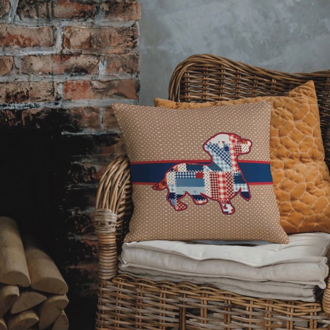 Dachshund Quilted Look Cotton Throw Pillow (Creator Uploaded)