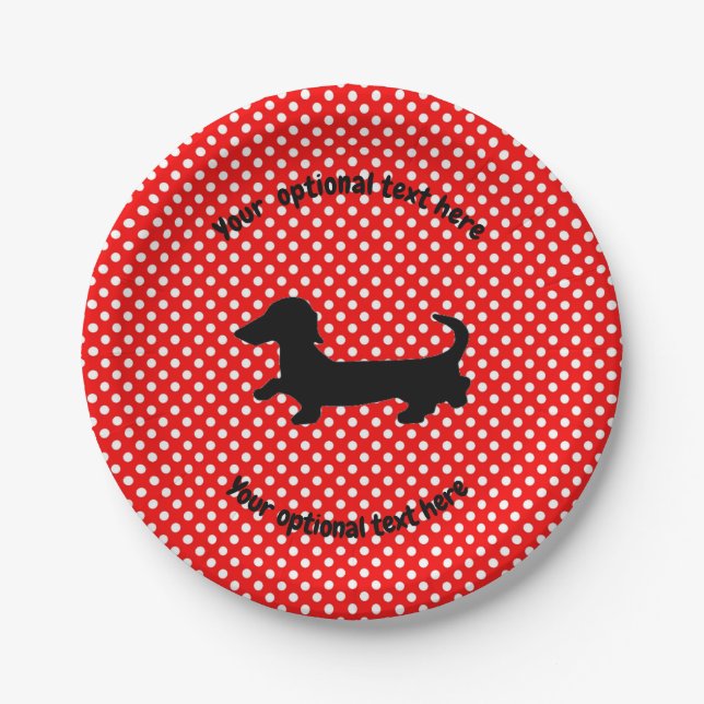 Dachshund Red and White Polka Dots Paper Plates (Front)
