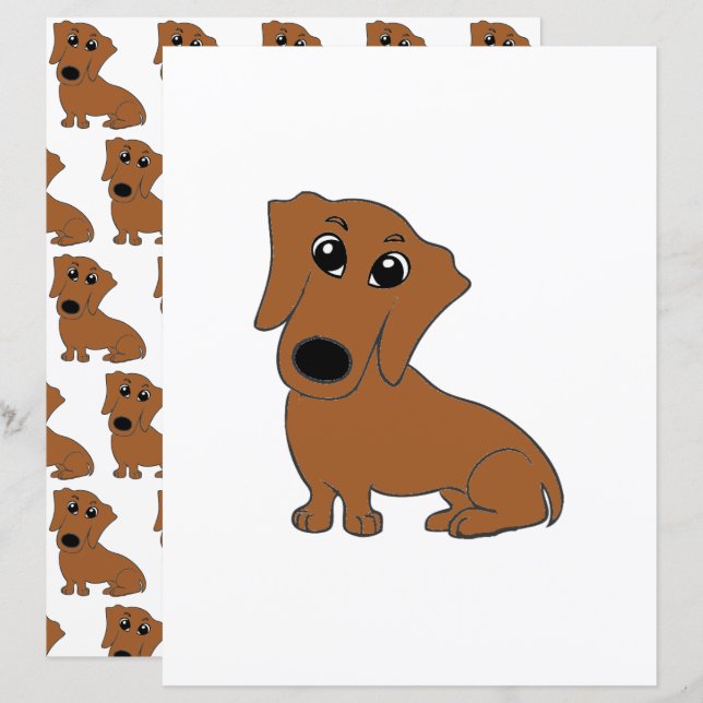 dachshund red cartoon scrapbook paper (Front/Back)