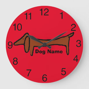 Dachshund, Red Clock, edit name Large Clock