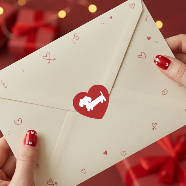 Dachshund Red Heart Envelope Seals Stickers  (Wiener dog heart stickers for parties or envelope seals)