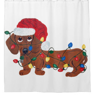 Dachshund (Red) Tangled In Christmas Lights Shower Curtain