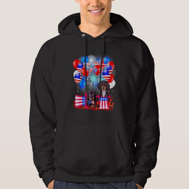 Dachshund Red White Blue Sunglasses Usa American F Hoodie (Front)