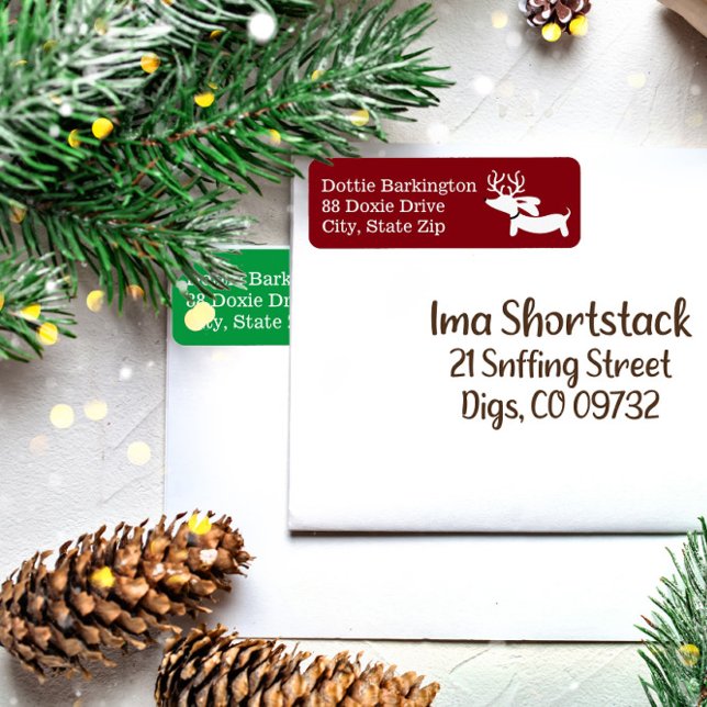 Dachshund Reindeer Christmas Address Labels (Wiener dog Christmas reindeer return address labels)