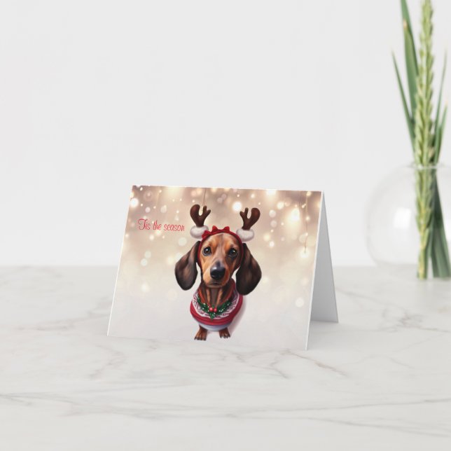 Dachshund Reindeer Christmas Card (Front)