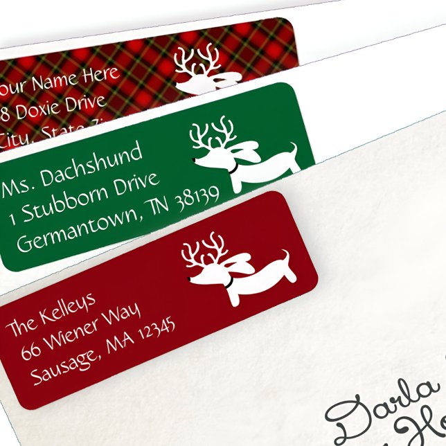 Dachshund Reindeer Earthy Christmas Address Labels (Wiener dog dachshund Christmas card return address labels - multiple colors)