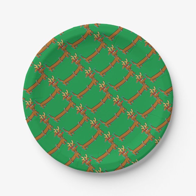 Dachshund Reindeer Paper Plate (Front)