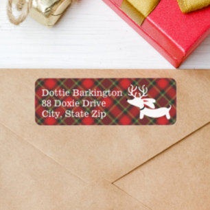 Dachshund Reindeer Plaid Christmas Address Labels