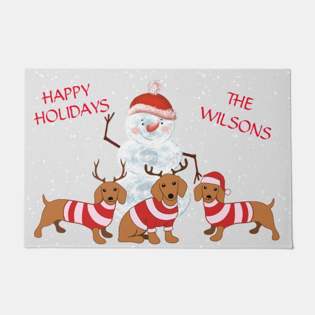 Dachshund Reindeer Snowman Christmas Decor Doormat (Front)