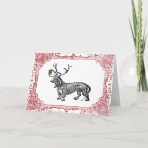 Dachshund Reindeer w/ Mistletoe Vintage Christmas Holiday Card
