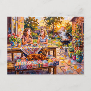 Dachshund Resting Beside Outdoor Evening Garden Ta Postcard