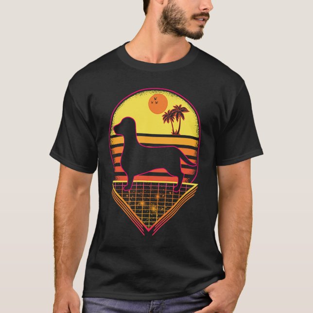 Dachshund Retro Sunset Vintage  Dog T-Shirt (Front)