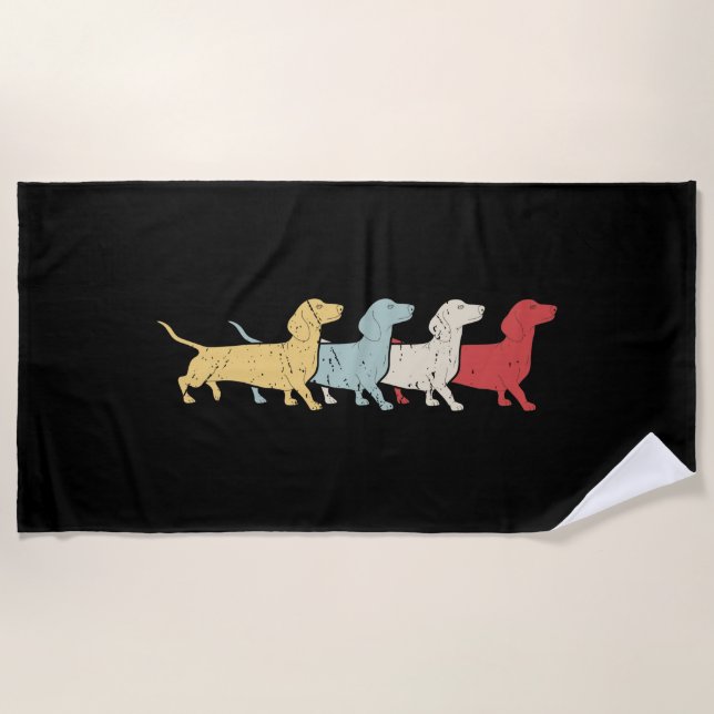 Dachshund Retro Vintage Beach Towel (Front)