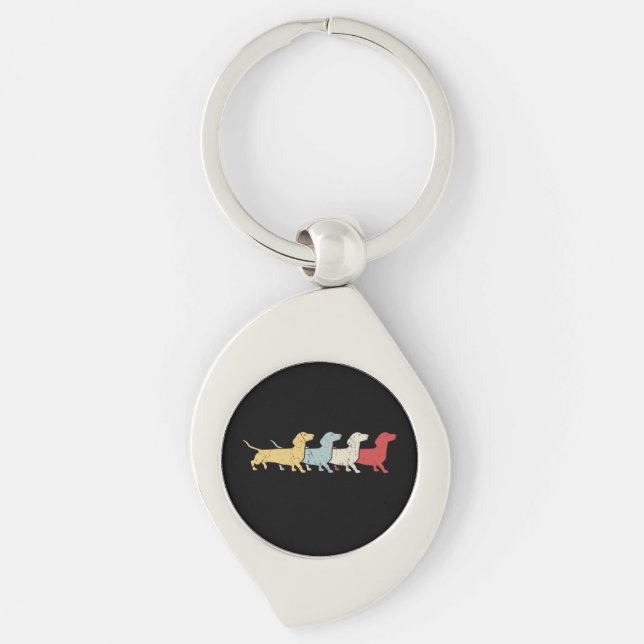 Dachshund Retro Vintage Key Ring (Front)