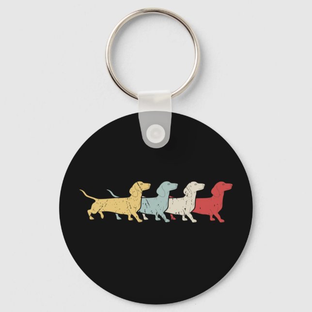 Dachshund Retro Vintage Key Ring (Front)