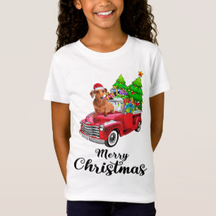 Dachshund Ride Red Truck Christmas Pajama T-Shirt