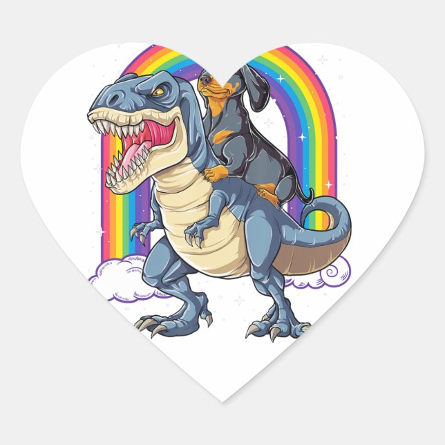 Dachshund Riding Dinosaur T Rex Gifts Boys Kids Me Heart Sticker (Front)