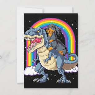 Dachshund Riding Dinosaur T Rex Gifts Boys Kids Me Invitation