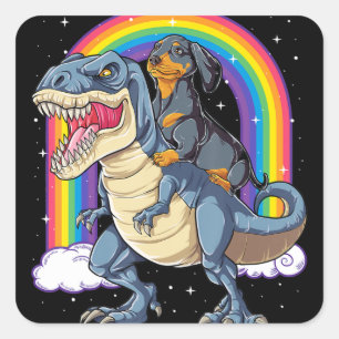 Dachshund Riding Dinosaur T Rex Gifts Boys Kids Me Square Sticker
