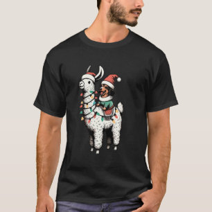 Dachshund Riding Llamas Santa Christmas Tree Light T-Shirt