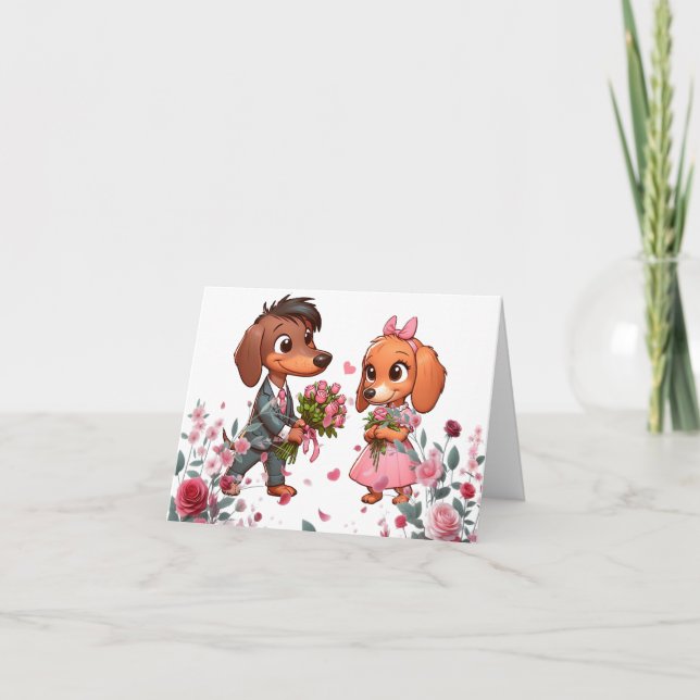 Dachshund Roses Valentine Card (Front)