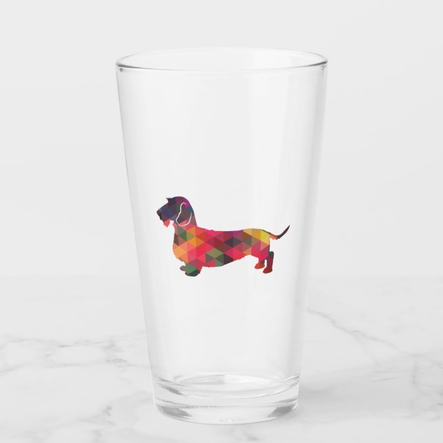Dachshund Rough Coated Geo Silhouette Multi Glass (Front)