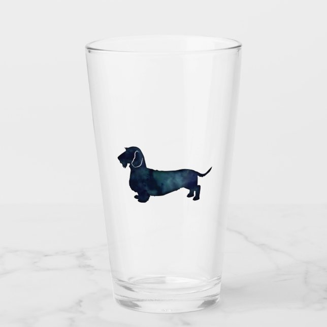 Dachshund Rough Coated Silhouette Watercolor Glass (Front)