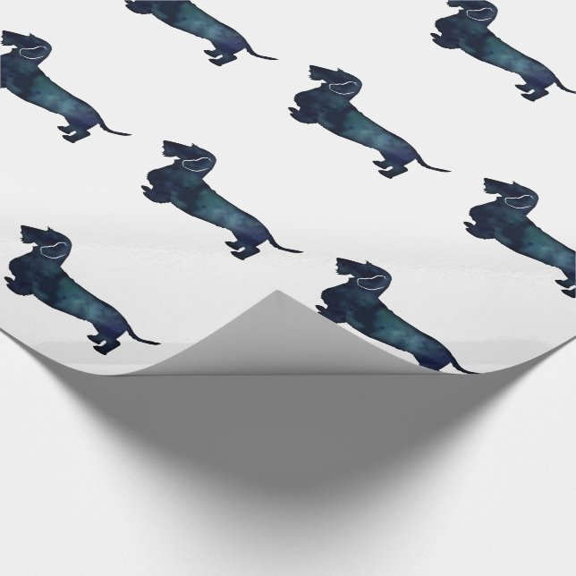 Dachshund Rough Coated Silhouette Watercolor Wrapping Paper (Corner)