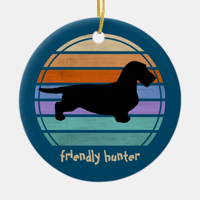 Dachshund Rough Hair - Silhouette 1 Ceramic Tree Decoration (Front)