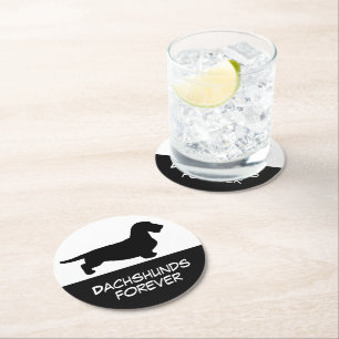 Dachshund Rough Hair - Silhouette 1 Round Paper Coaster
