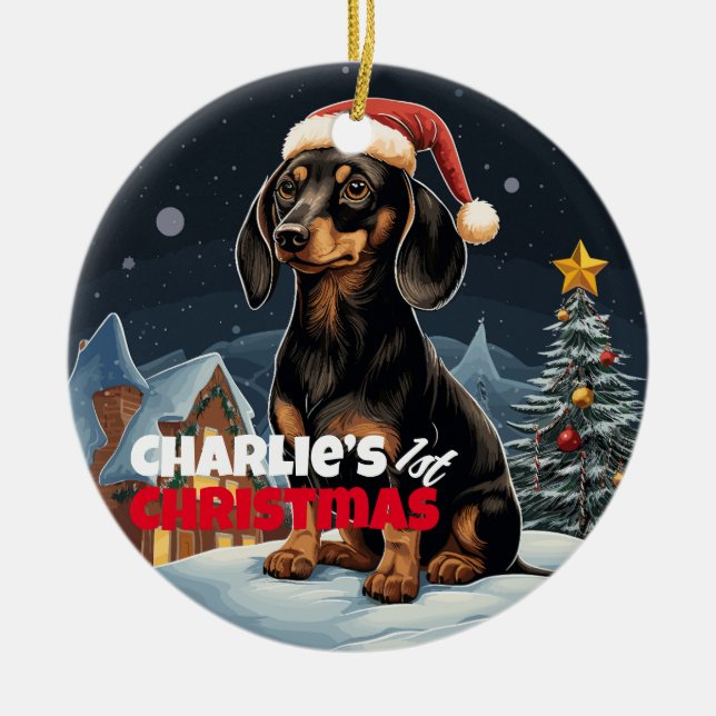 Dachshund’s First Christmas Ceramic Tree Decoration (Front)