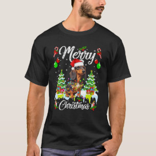 Dachshund Santa Christmas Tree Lights Xmas Dog T-Shirt