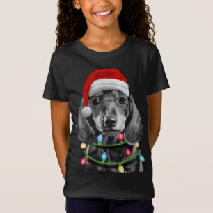 Dachshund Santa Christmas Tree Lights Xmas Wiener T-Shirt