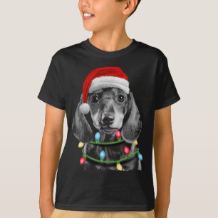 Dachshund Santa Christmas Tree Lights Xmas Wiener  T-Shirt