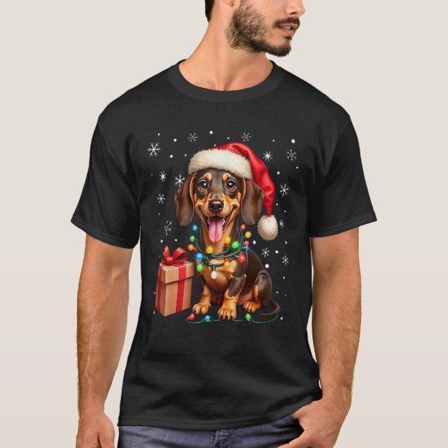 Dachshund Santa Claus Wiener Dog Costume Dachshund T-Shirt (Front)
