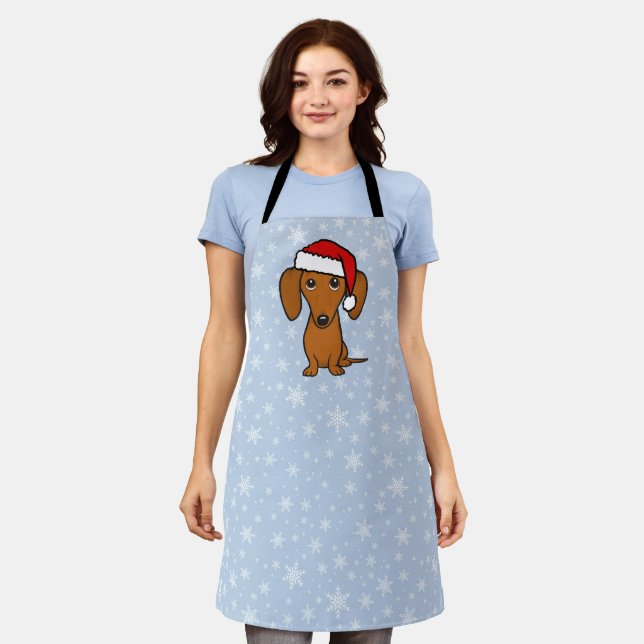 Dachshund Santa Cute Christmas Wiener Dog Holiday Apron (Worn)