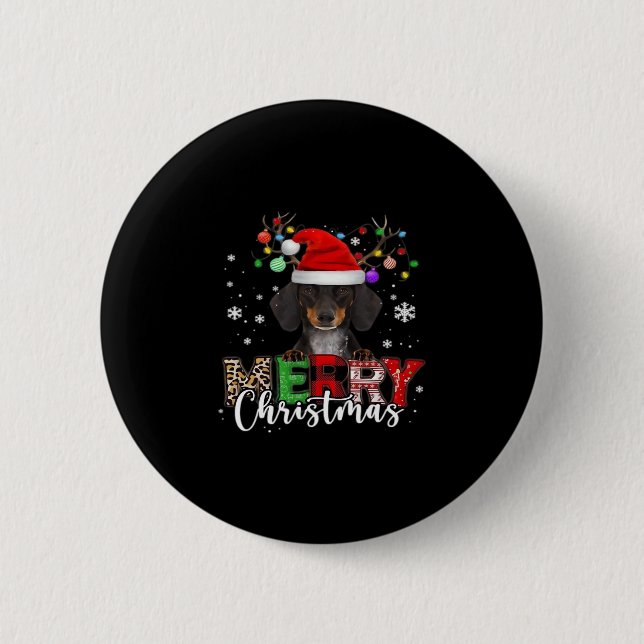 Dachshund Santa Dog Merry Christmas Oversized T-Sh 6 Cm Round Badge (Front)