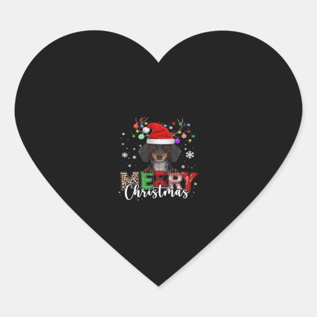 Dachshund Santa Dog Merry Christmas Oversized T-Sh Heart Sticker (Front)
