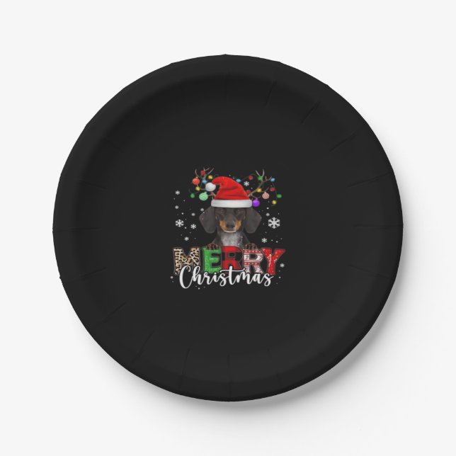 Dachshund Santa Dog Merry Christmas Oversized T-Sh Paper Plate (Front)